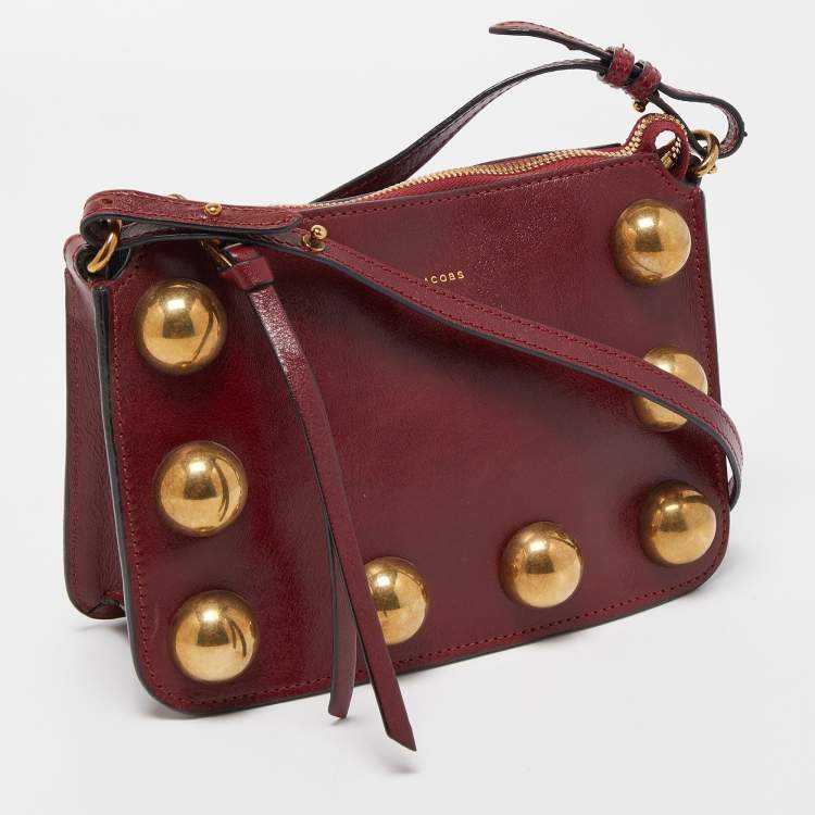 Pre Owned Marc Jacobs Dark Red Leather Studded Crossbody Bag
