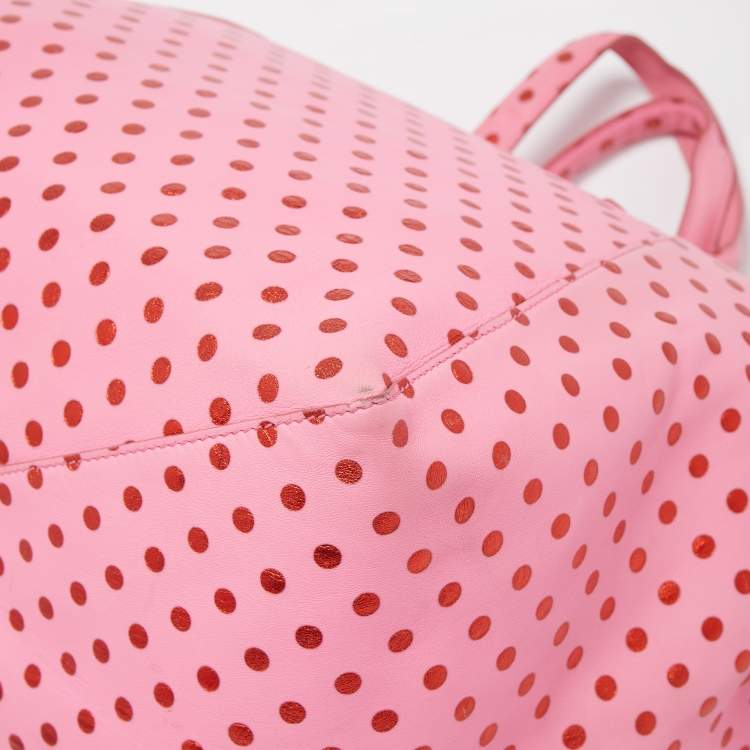 Pre Owned Marc Jacobs Pink Leather Polka Dot Zip Tote