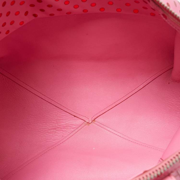 Pre Owned Marc Jacobs Pink Leather Polka Dot Zip Tote