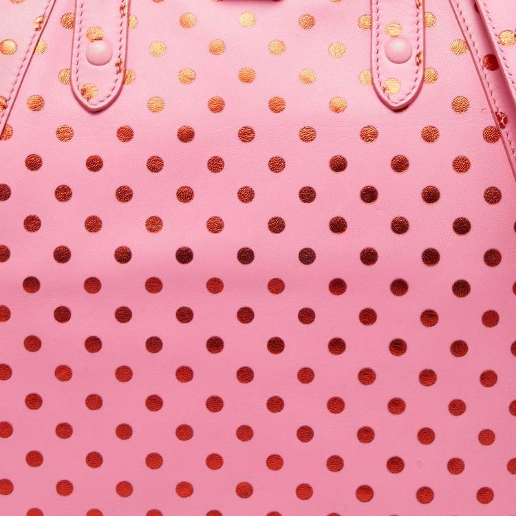 Pre Owned Marc Jacobs Pink Leather Polka Dot Zip Tote