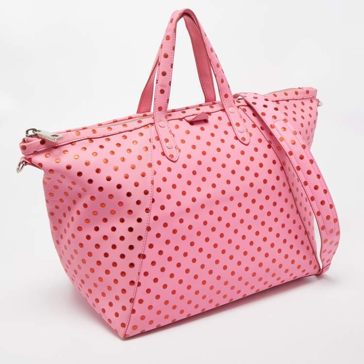 Pre Owned Marc Jacobs Pink Leather Polka Dot Zip Tote