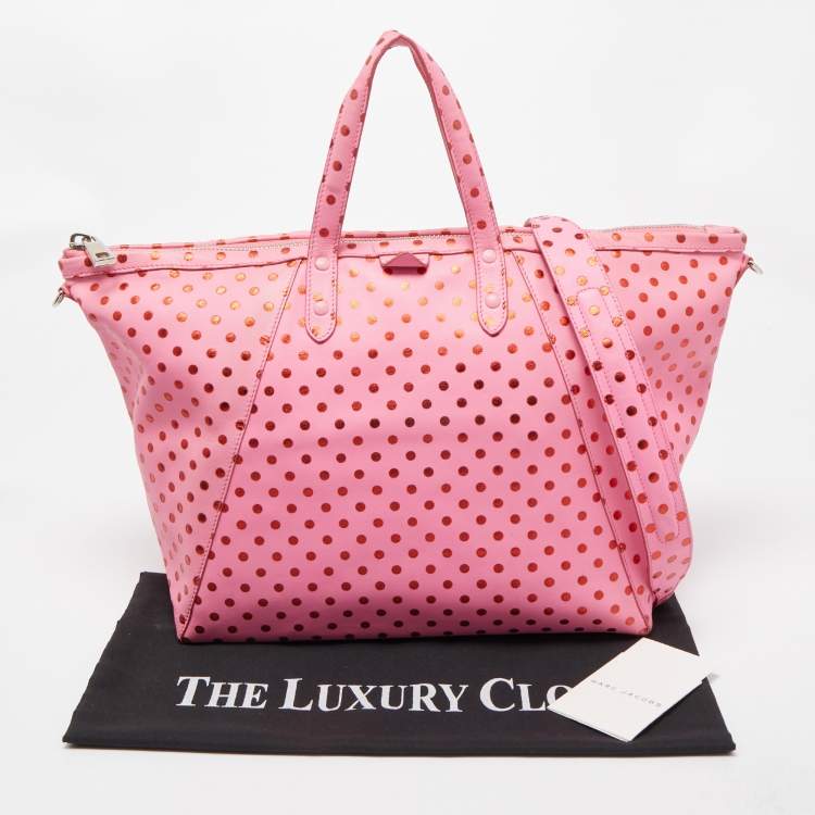 Pre Owned Marc Jacobs Pink Leather Polka Dot Zip Tote