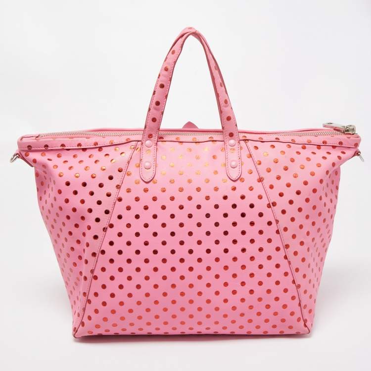 Pre Owned Marc Jacobs Pink Leather Polka Dot Zip Tote