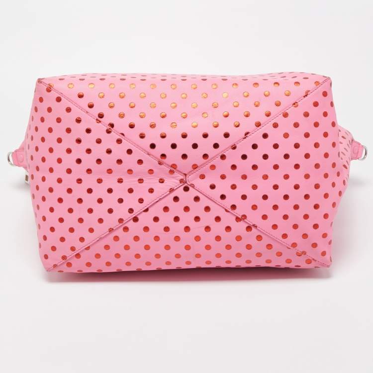 Pre Owned Marc Jacobs Pink Leather Polka Dot Zip Tote