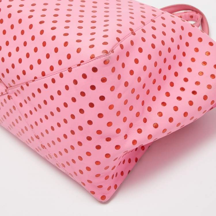 Pre Owned Marc Jacobs Pink Leather Polka Dot Zip Tote