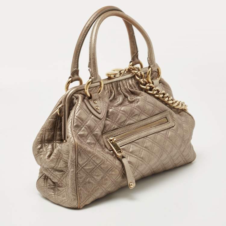 Pre Owned Marc Jacobs Metallic Bronze Quilted Leather Stam Satchel