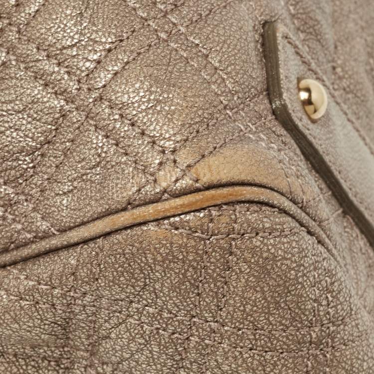 Pre Owned Marc Jacobs Metallic Bronze Quilted Leather Stam Satchel