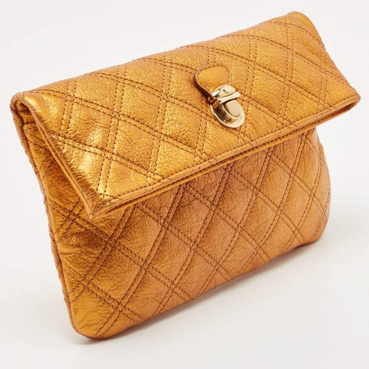 Pre Owned Marc Jacobs Metallic Orange Quilted Leather Eugenie Clutch