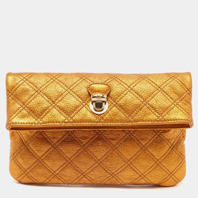 marc jacobs clutch tan leather with gold hardware