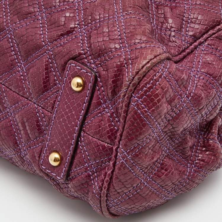 Pre Owned Marc Jacobs Purple Quilted Snakeskin Embossed Leather Stam Shoulder Bag