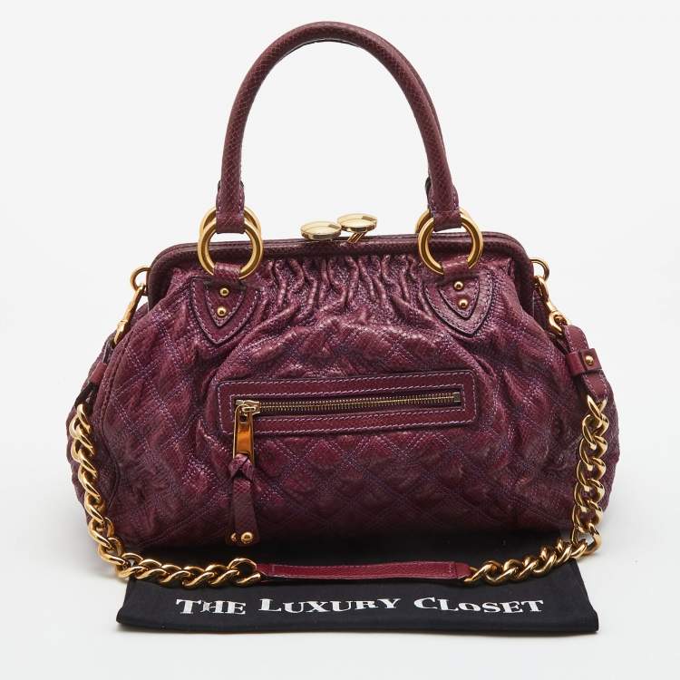 Pre Owned Marc Jacobs Purple Quilted Snakeskin Embossed Leather Stam Shoulder Bag