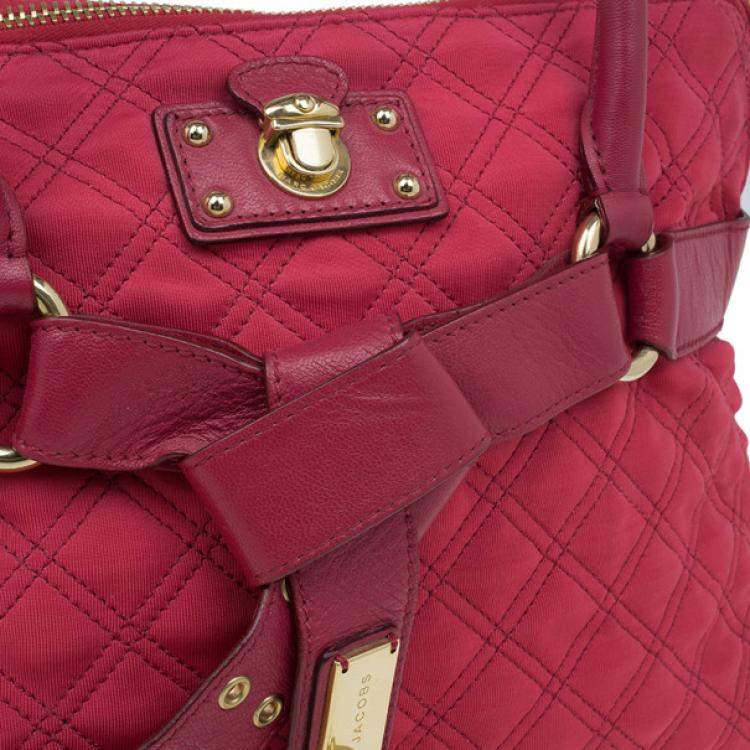 Pre Owned Marc Jacobs Red Quilted Jersey Bruna Bow Satchel