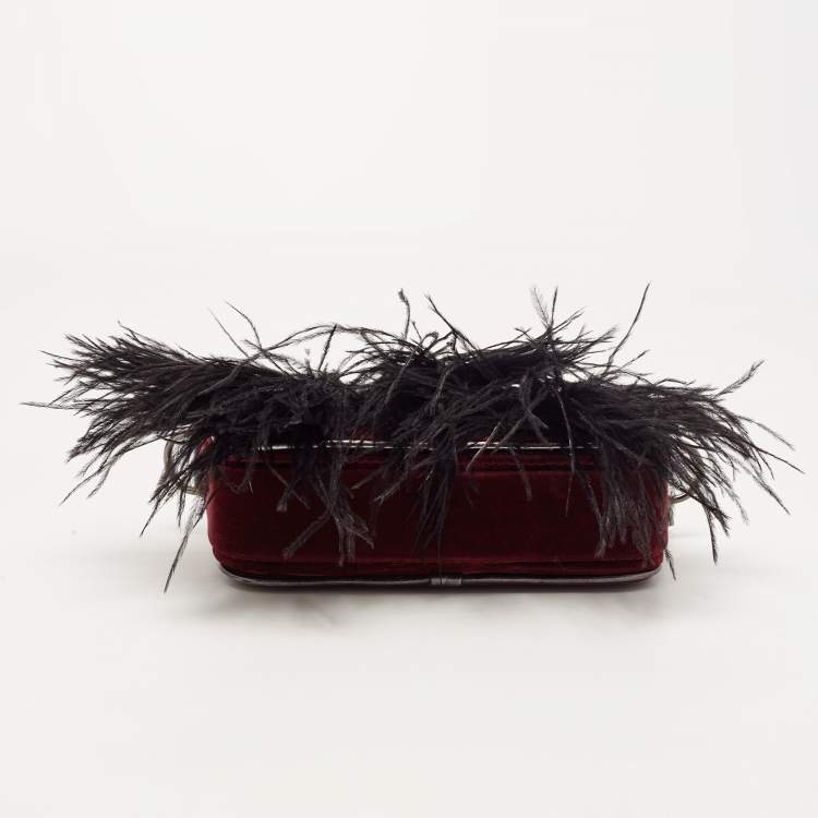 Pre Owned Marc Jacobs Black/Burgundy Velvet and Feather Snapshot Camera Crossbody Bag 