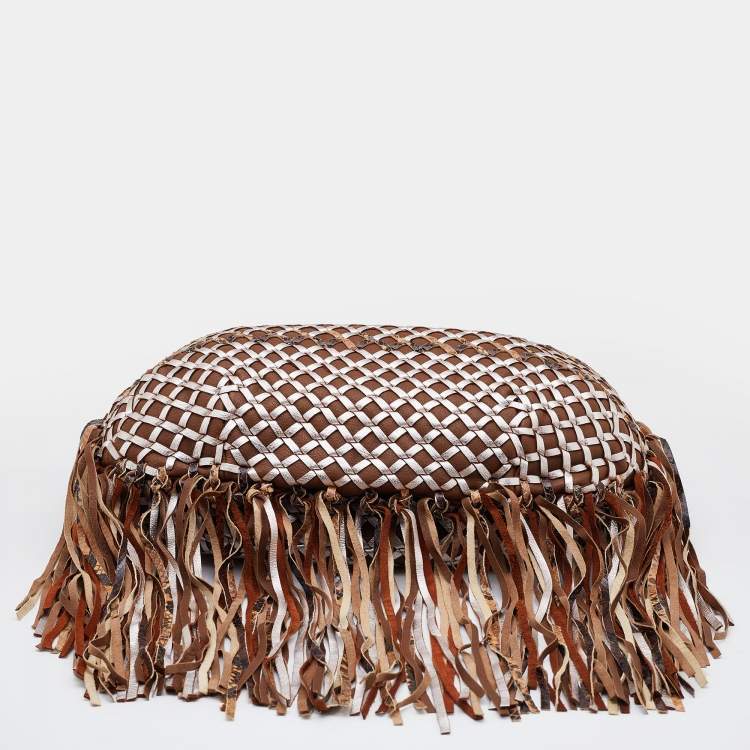 Pre Owned Marc Jacobs Brown/Metallic Woven Leather and Snakeskin Embossed Leather Fringe Hobo