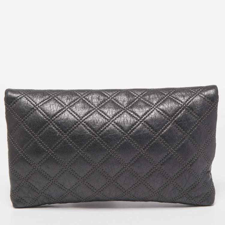 Pre Owned Marc Jacobs Dark Grey Quilted Leather Folded Clutch