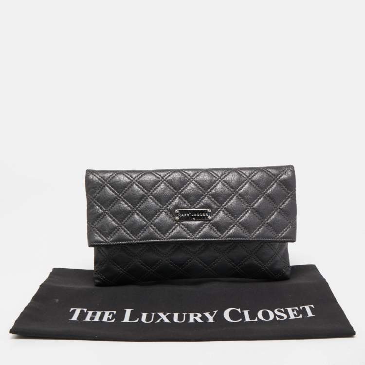 Pre Owned Marc Jacobs Dark Grey Quilted Leather Folded Clutch