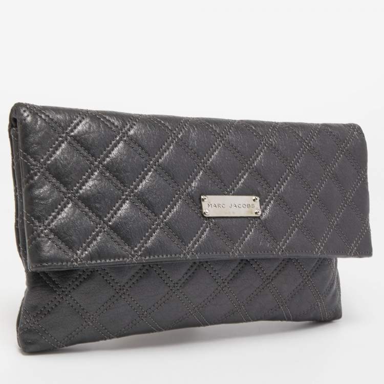 Pre Owned Marc Jacobs Dark Grey Quilted Leather Folded Clutch