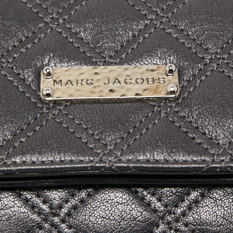 Pre Owned Marc Jacobs Dark Grey Quilted Leather Folded Clutch