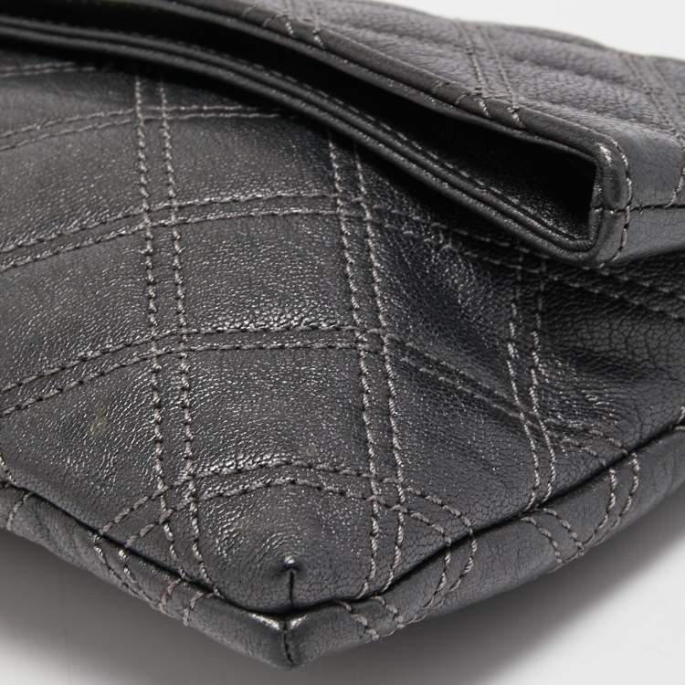 Pre Owned Marc Jacobs Dark Grey Quilted Leather Folded Clutch