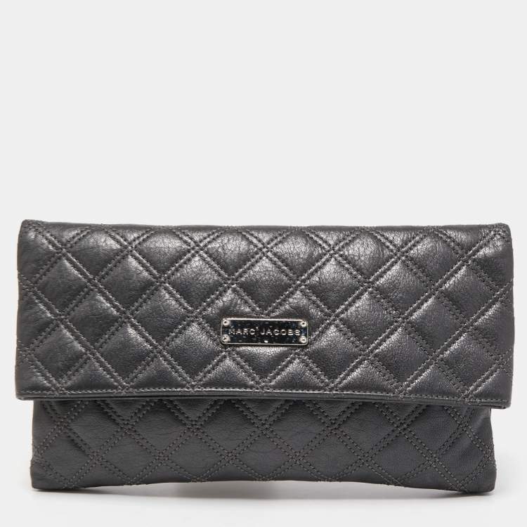 Pre Owned Marc Jacobs Dark Grey Quilted Leather Folded Clutch