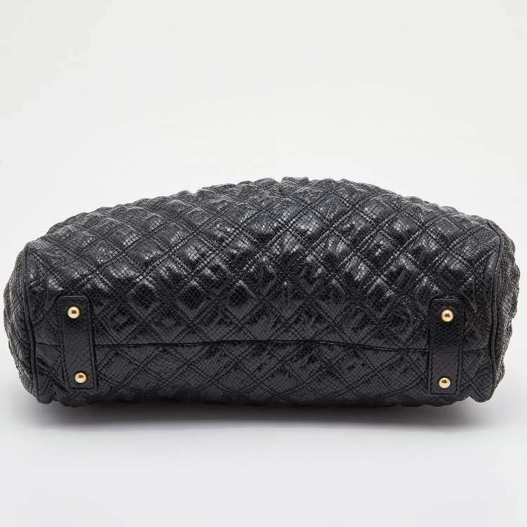 Pre Owned Marc Jacobs Black Snakeskin Embossed Leather Stam Satchel