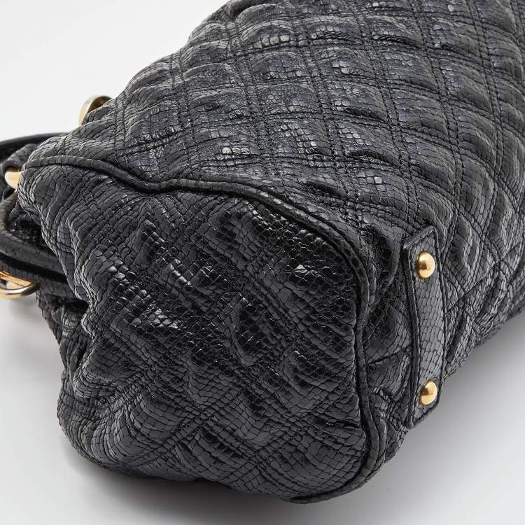 Pre Owned Marc Jacobs Black Snakeskin Embossed Leather Stam Satchel