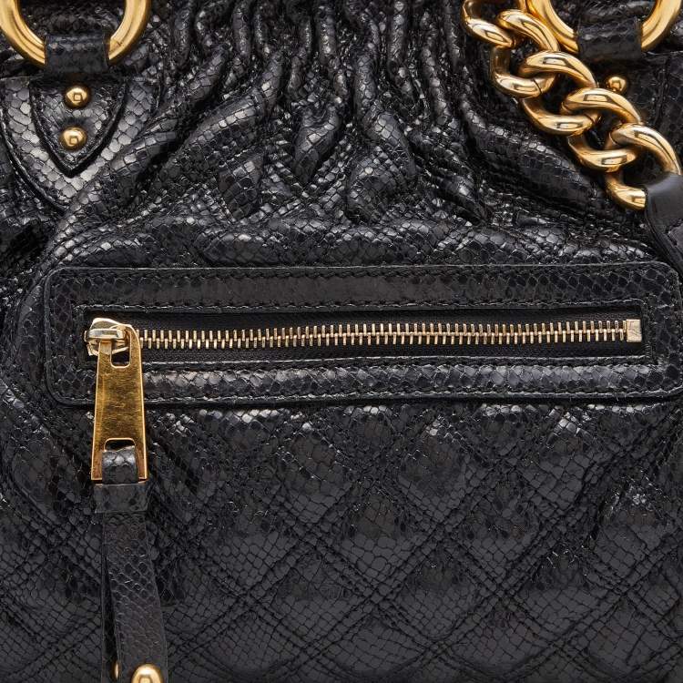 Pre Owned Marc Jacobs Black Snakeskin Embossed Leather Stam Satchel