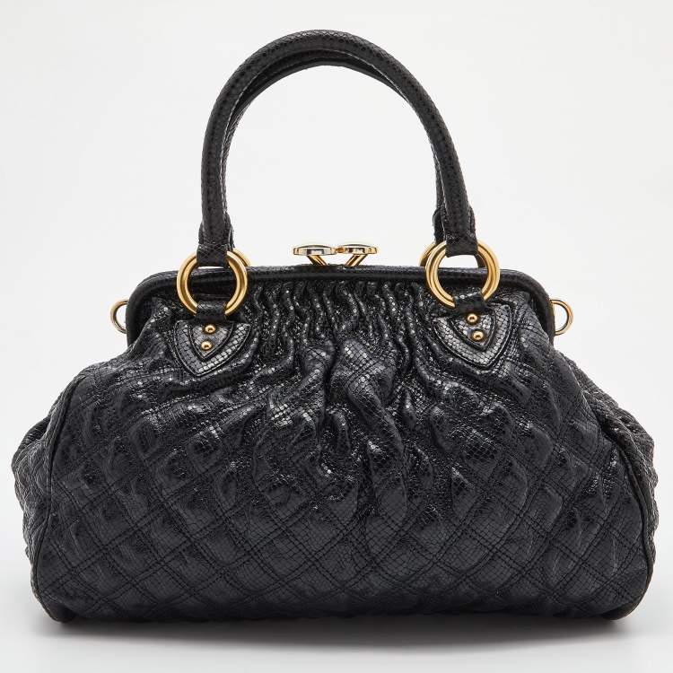 Pre Owned Marc Jacobs Black Snakeskin Embossed Leather Stam Satchel