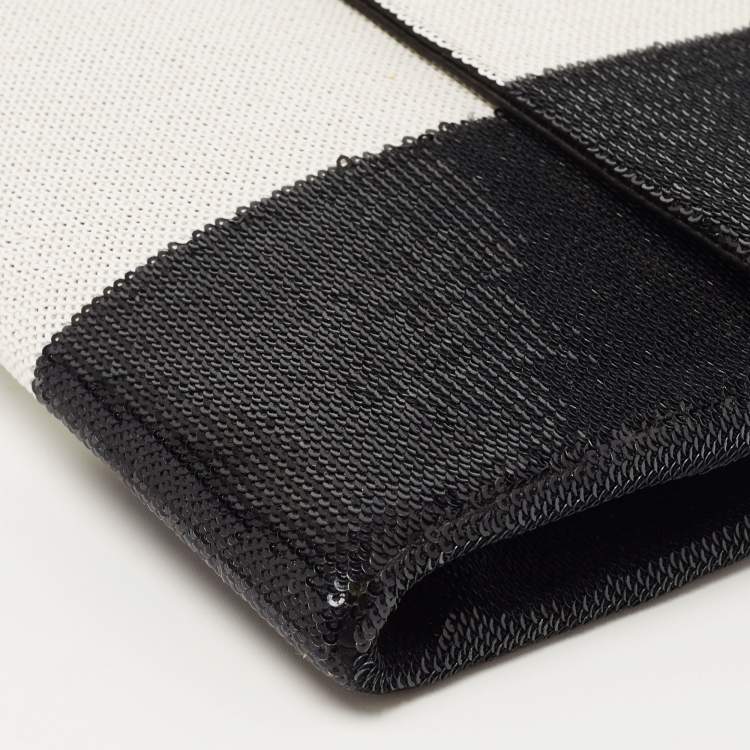 Pre Owned Marc Jacobs Black/White Stripe Sequins and Leather The Skunk Clutch