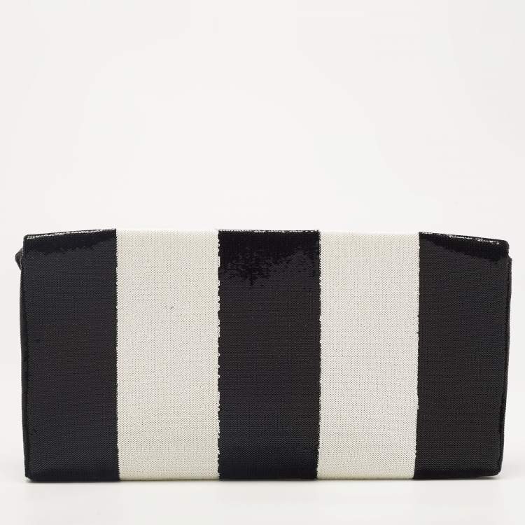 Pre Owned Marc Jacobs Black/White Stripe Sequins and Leather The Skunk Clutch