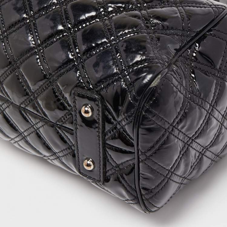 Pre Owned Marc Jacobs Black Quilted Patent Leather Stam Satchel