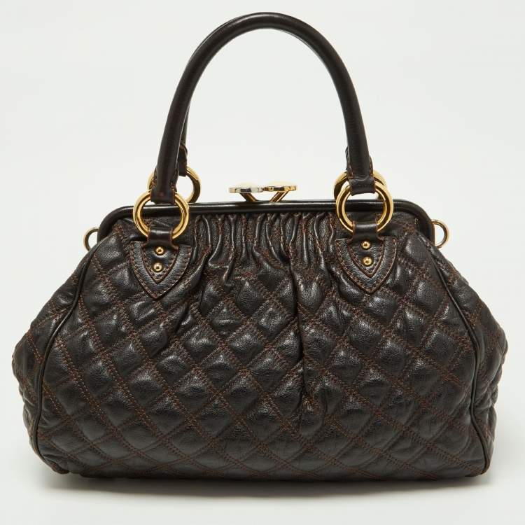 Pre Owned Marc Jacobs Dark Brown Quilted Leather Stam Bag