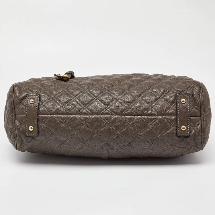 Pre Owned Marc Jacobs Khaki Beige Quilted Leather Stam Satchel