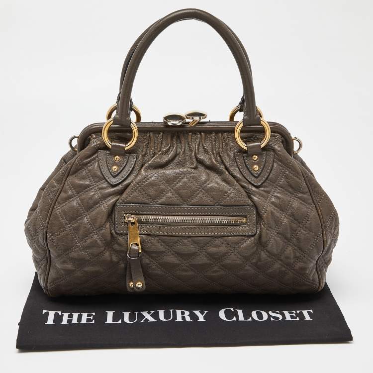 Pre Owned Marc Jacobs Khaki Beige Quilted Leather Stam Satchel