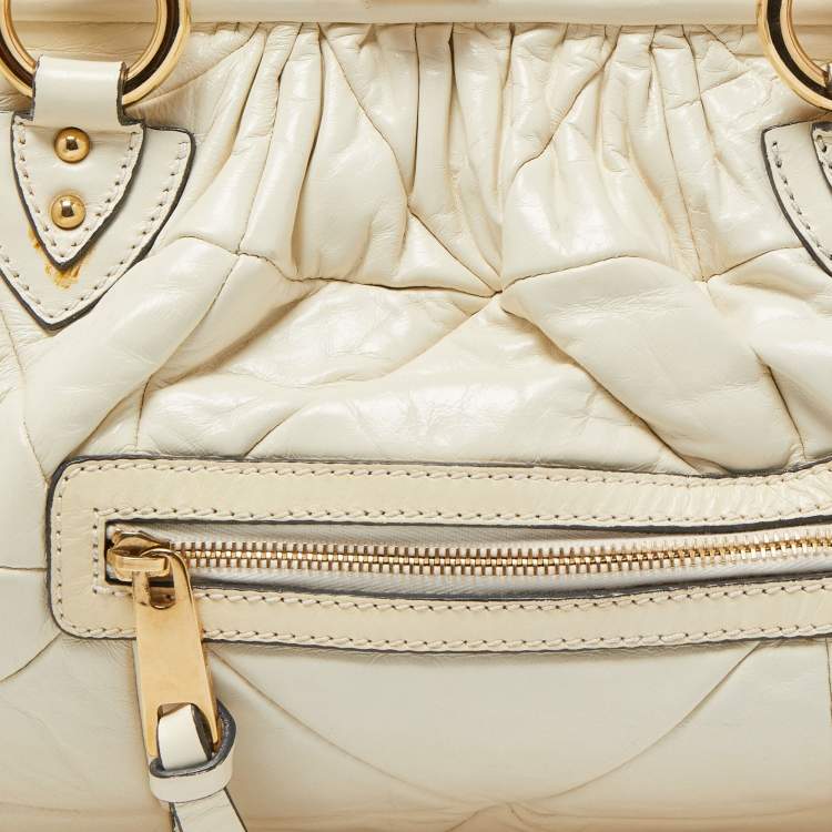 Pre Owned Marc Jacobs Cream Quilted Leather Stam Satchel