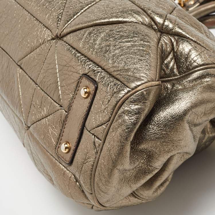 Pre Owned Marc Jacobs Gold Crinkled Leather Stam Satchel