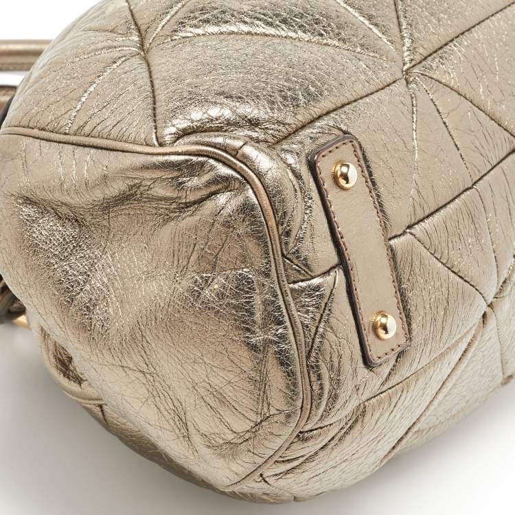 Pre Owned Marc Jacobs Gold Crinkled Leather Stam Satchel