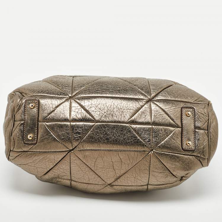 Pre Owned Marc Jacobs Gold Crinkled Leather Stam Satchel