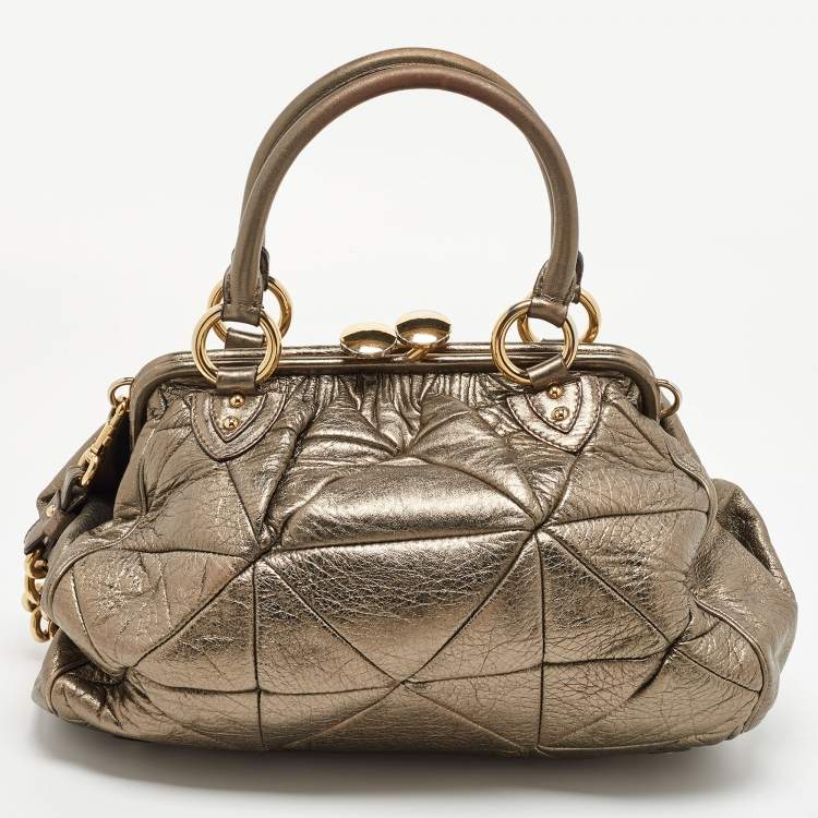 Pre Owned Marc Jacobs Gold Crinkled Leather Stam Satchel