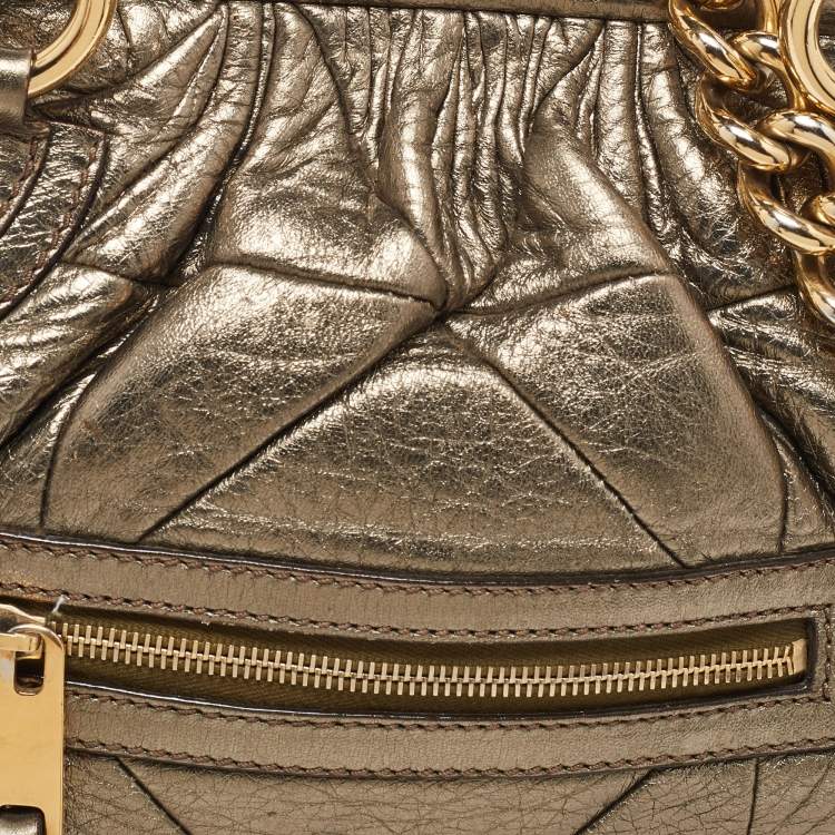 Pre Owned Marc Jacobs Gold Crinkled Leather Stam Satchel