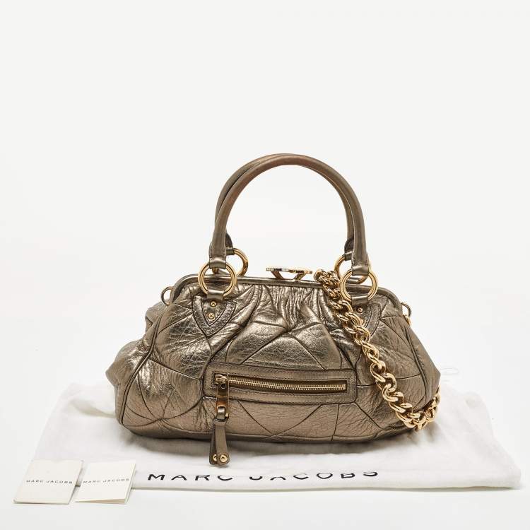 Pre Owned Marc Jacobs Gold Crinkled Leather Stam Satchel