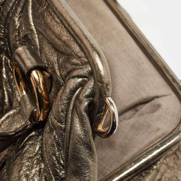 Pre Owned Marc Jacobs Gold Crinkled Leather Stam Satchel