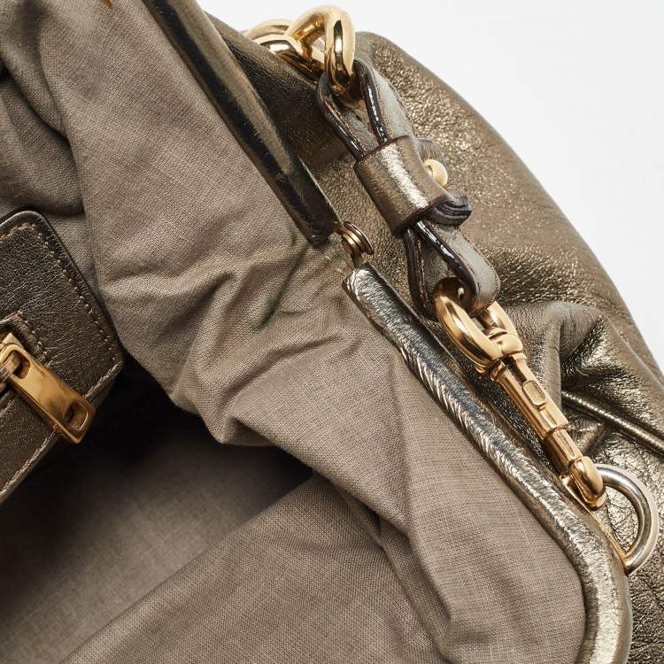 Pre Owned Marc Jacobs Gold Crinkled Leather Stam Satchel