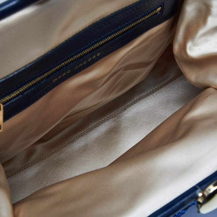 Pre Owned Marc Jacobs Blue Quilted Crystal Embellished Suede and Leather Stam Satchel