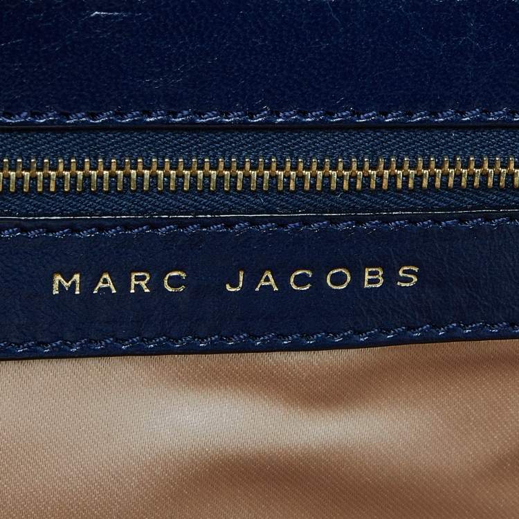 Pre Owned Marc Jacobs Blue Quilted Crystal Embellished Suede and Leather Stam Satchel
