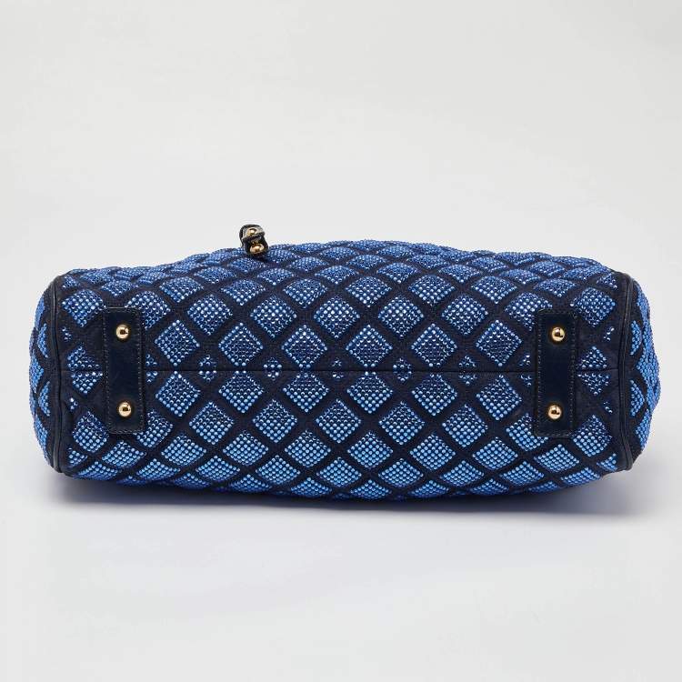 Pre Owned Marc Jacobs Blue Quilted Crystal Embellished Suede and Leather Stam Satchel