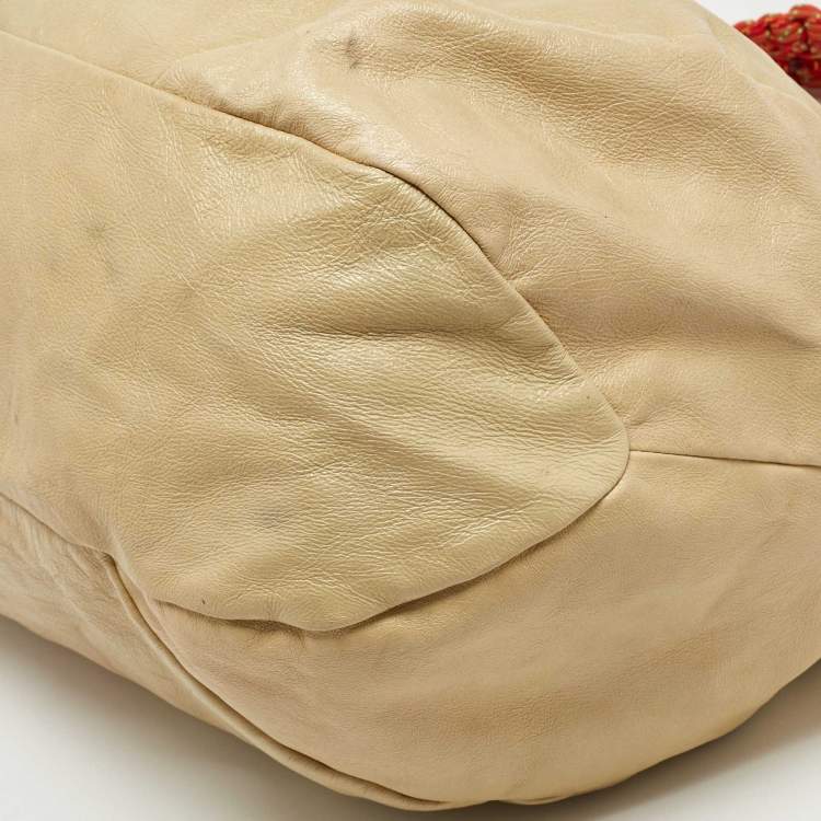 Pre Owned Marc Jacobs Cream Leather Embellished Hobo