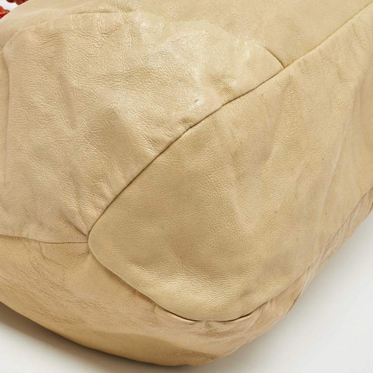 Pre Owned Marc Jacobs Cream Leather Embellished Hobo