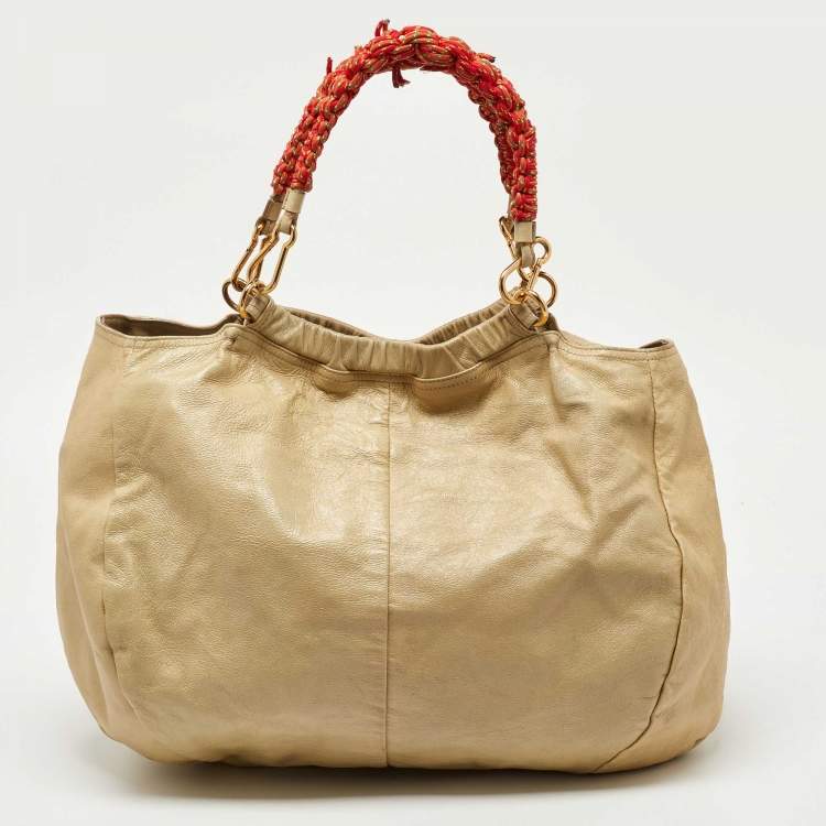 Pre Owned Marc Jacobs Cream Leather Embellished Hobo