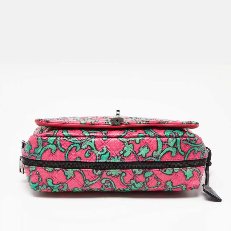 Pre Owned Marc Jacobs Pink/Green Quilted Python Embossed Leather Shoulder Bag